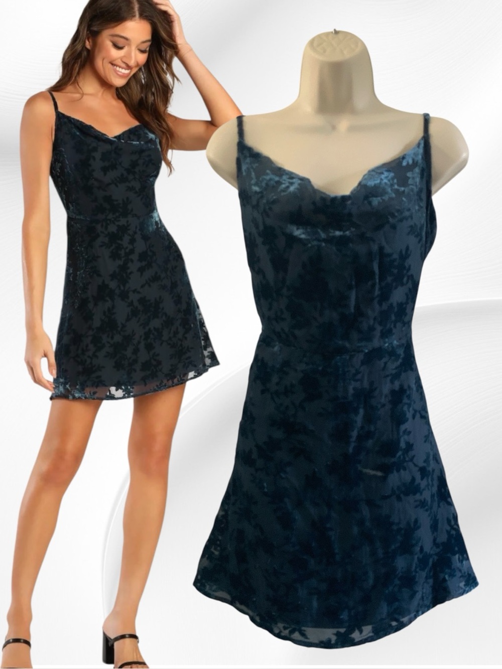 Lulus Sweetmood Dark Teal Burnout Velvet Mini Dress NWT MSPR$79 Size Large